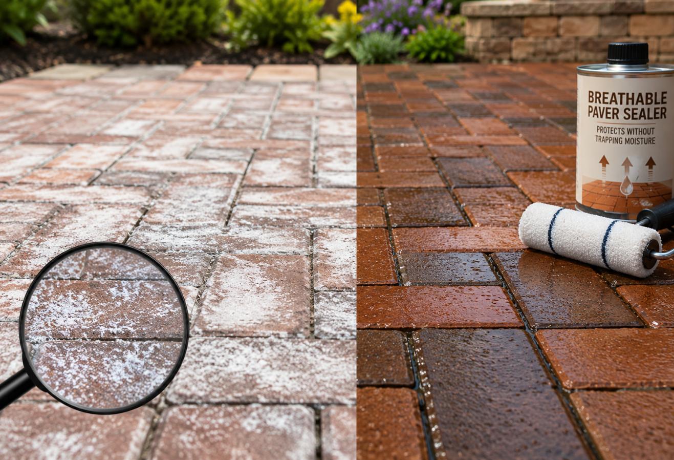 What Is White Salt Film on Brick Pavers? Removing Efflorescence and Applying Breathable Sealers