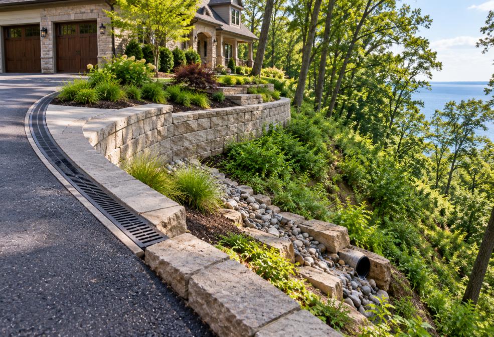 Navigating Ravine Slope Erosion: Retaining Wall & Driveway Drainage Solutions for Lake Bluff Properties