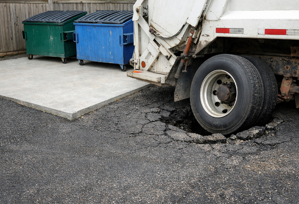 Concrete vs. Asphalt Dumpster Pads: Solving the “Sunken Truck” Problem